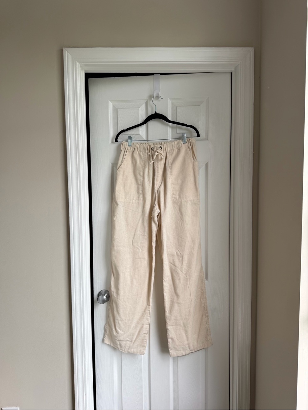 TC Cream Drawstring Wide-Leg Trousers